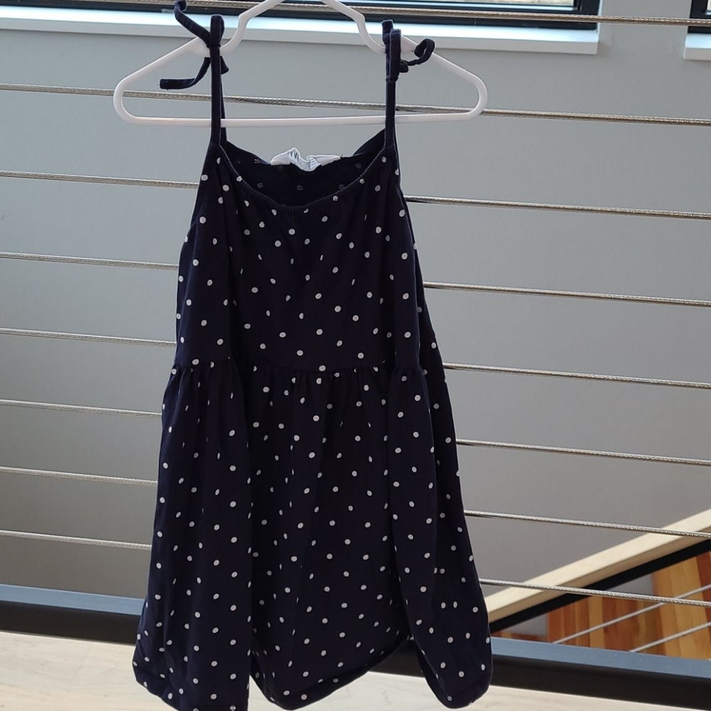 Navy and white polka dot sun dress